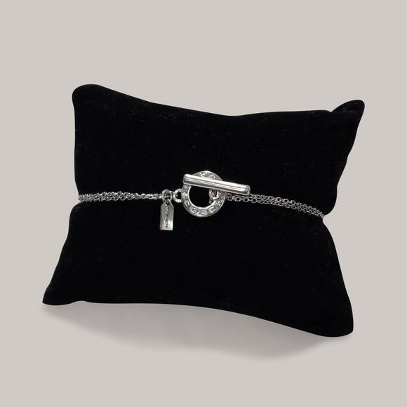 COACH Silver Toggle Bracelet double strand tag open circle signature chain charm - Picture 1 of 7